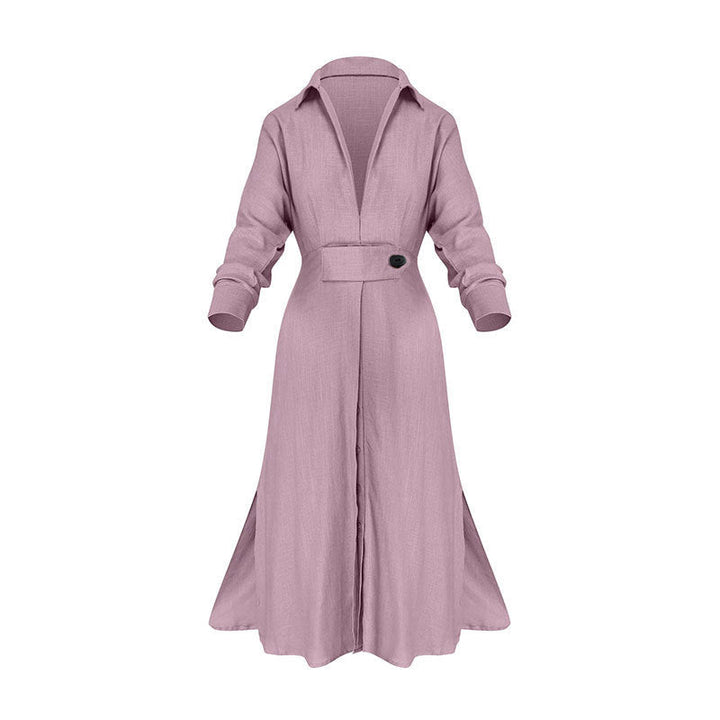 Autumn Office Lace Up Solid Color Waist Tight Long Sleeve Irregular Asymmetric Shirt Dress