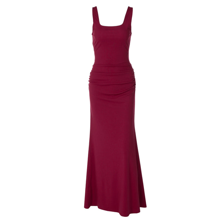 Women Summer Solid Color Low Cut Square Collar Slimming Slimming Dress