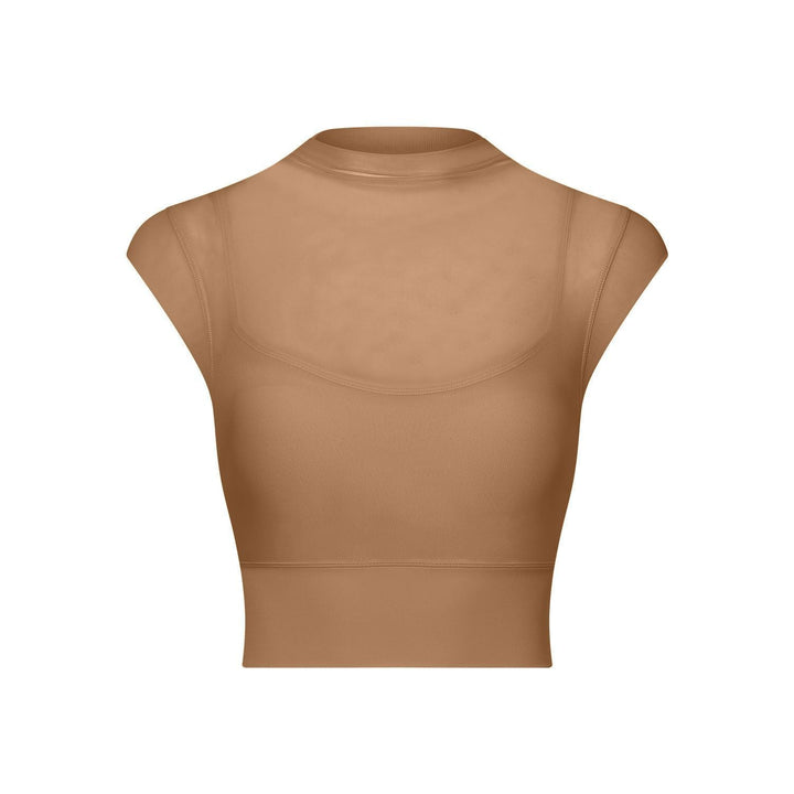 Sexy Mesh Yoga Clothes Flounced Sleeve Running Quick Drying Sports Bra with Chest Pad One Piece Cup Workout Clothes Top