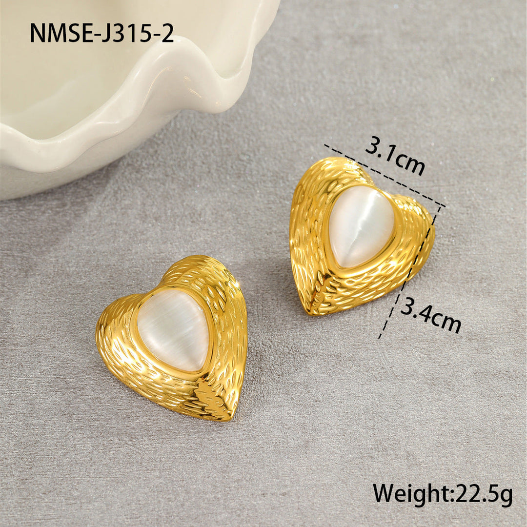 Titanium Steel Earrings Love Heart Shaped Cat Eye Earrings Open Ring High Sense Ornament
