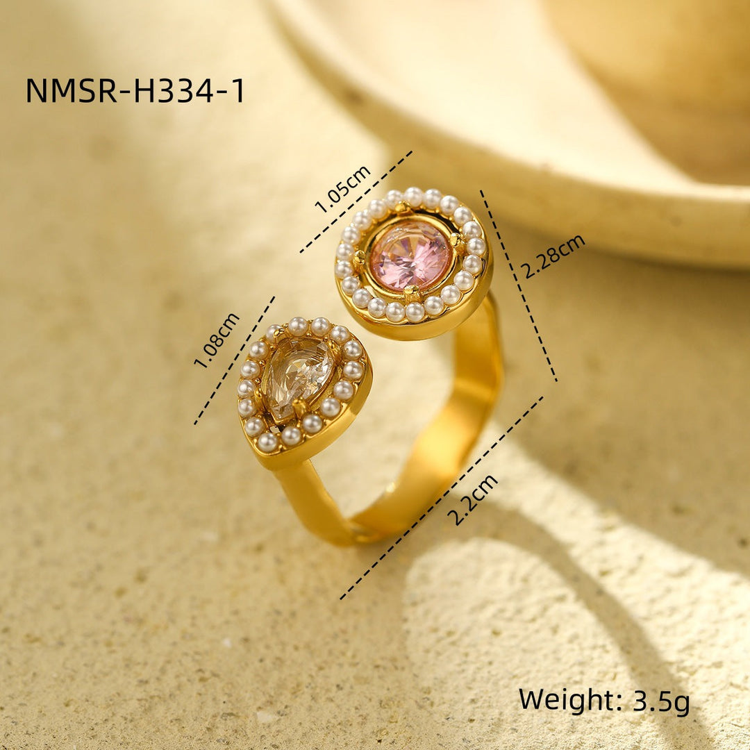 French Entry Lux Open Adjustable High Sense Titanium Steel Ring Double Layer Rhinestone Zircon Stainless Steel Ring for Women
