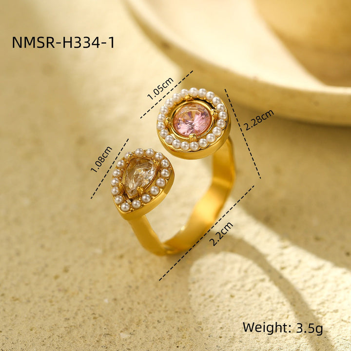French Entry Lux Open Adjustable High Sense Titanium Steel Ring Double Layer Rhinestone Zircon Stainless Steel Ring for Women