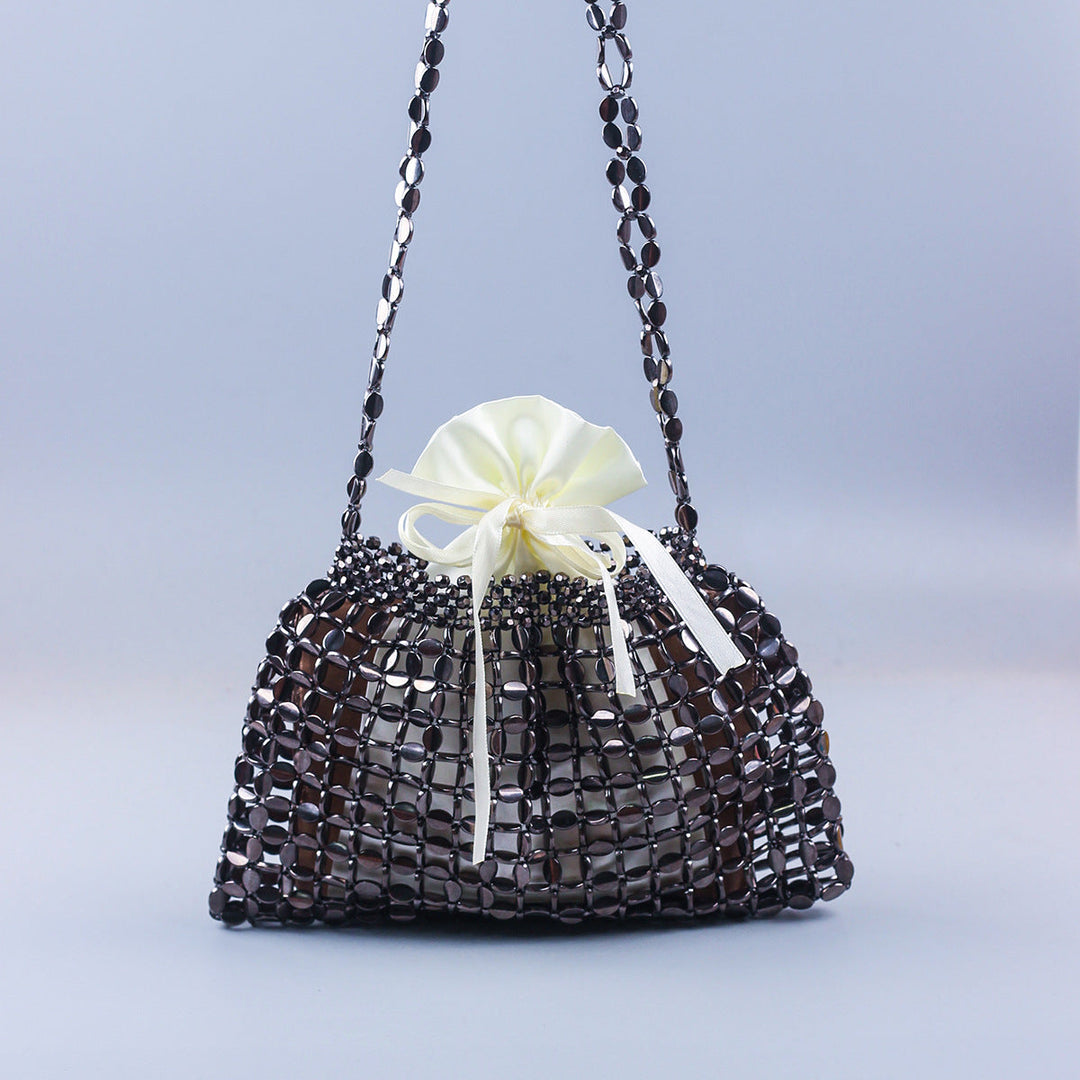 Popular Handmade Silver Gold Flat Beads Beaded Weave Large Dumpling Trendy One Shoulder Handbags