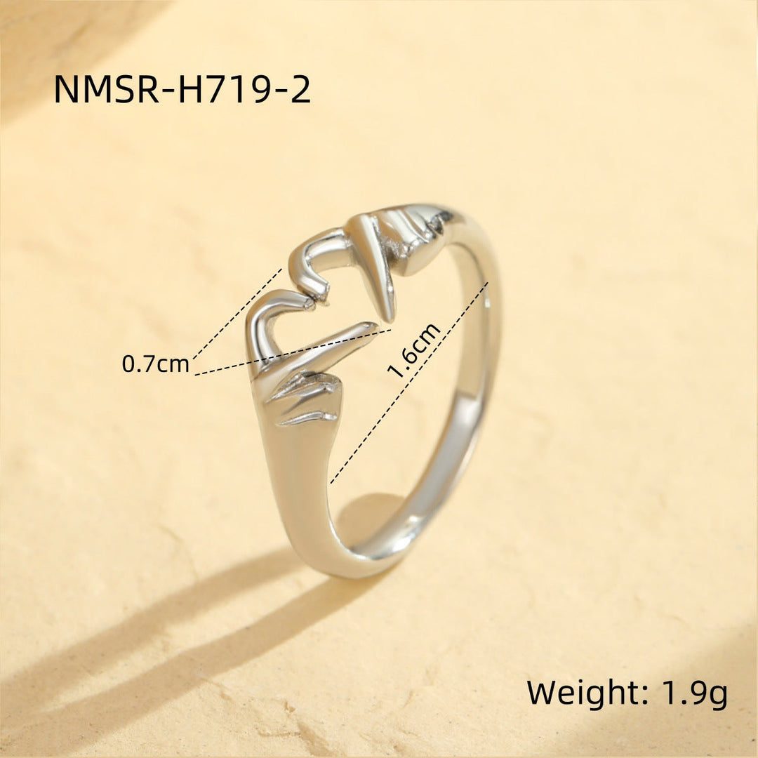 Valentine Day Double Hand Heart Ring Gift Love Heart Shaped Ring Ornament Open Adjustable Couple Ring