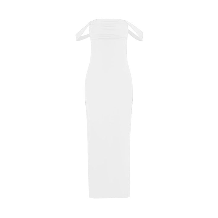 Women Clothing Summer off the Shoulder Tube Top Pleated High Waist Backless Simple High End Evening Dress