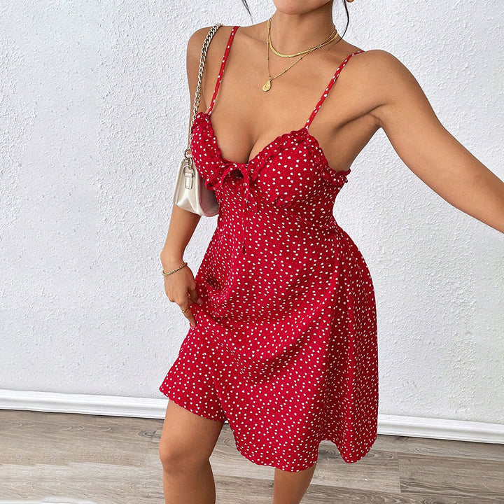 Women Clothing French Sexy Floral Small Sling Slim Fit Slim Backless Short Dress