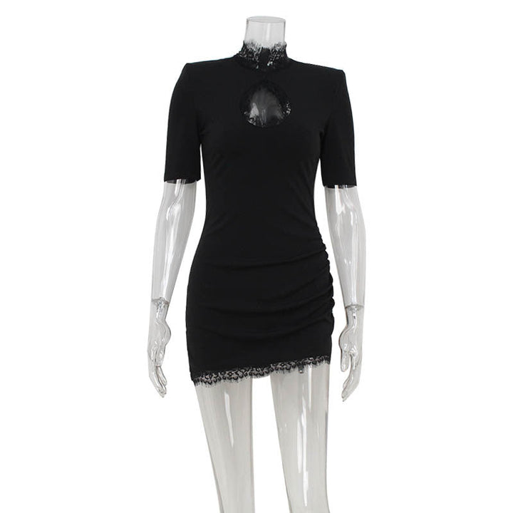 Slim Lace Stitching Hollow Out Cutout Thin Sexy Party Hip Bag Dress Women