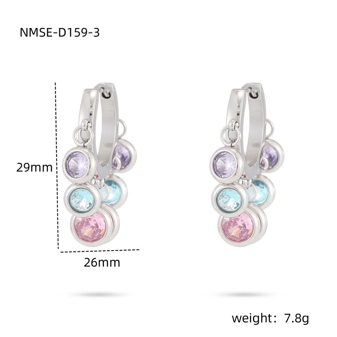 18K Vacuum Gold Plated round Diamond Stainless Steel Earrings for Women Affordable Luxury Colorful Crystals Titanium Steel Earrings Women