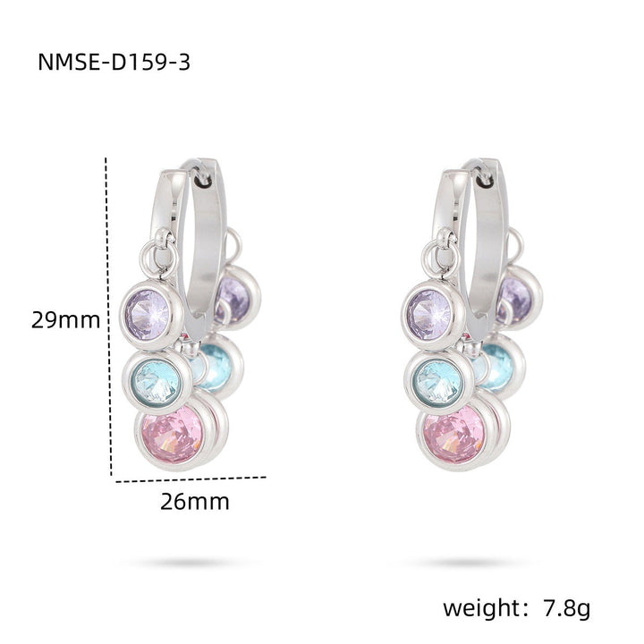 18K Vacuum Gold Plated round Diamond Stainless Steel Earrings for Women Affordable Luxury Colorful Crystals Titanium Steel Earrings Women