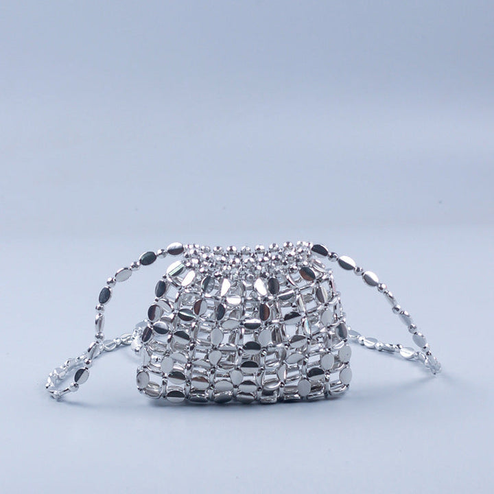 Hand Woven Bag Women Crossbody Silver Dumpling Bag All Match Acrylic Paillette Beaded Bag