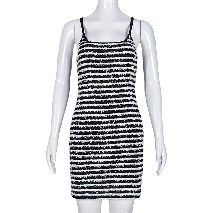 Women Clothing Sexy Slim Strap Contrast Color Sheath Dress