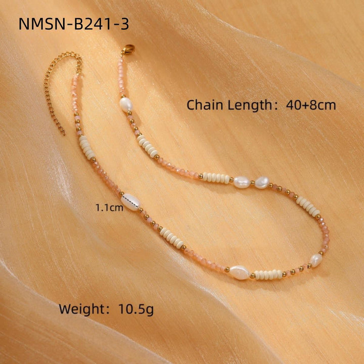 Colorful Natural Stone Handmade Beaded Titanium Steel Necklace Affordable Luxury High Grade Freshwater Pearl Embellished