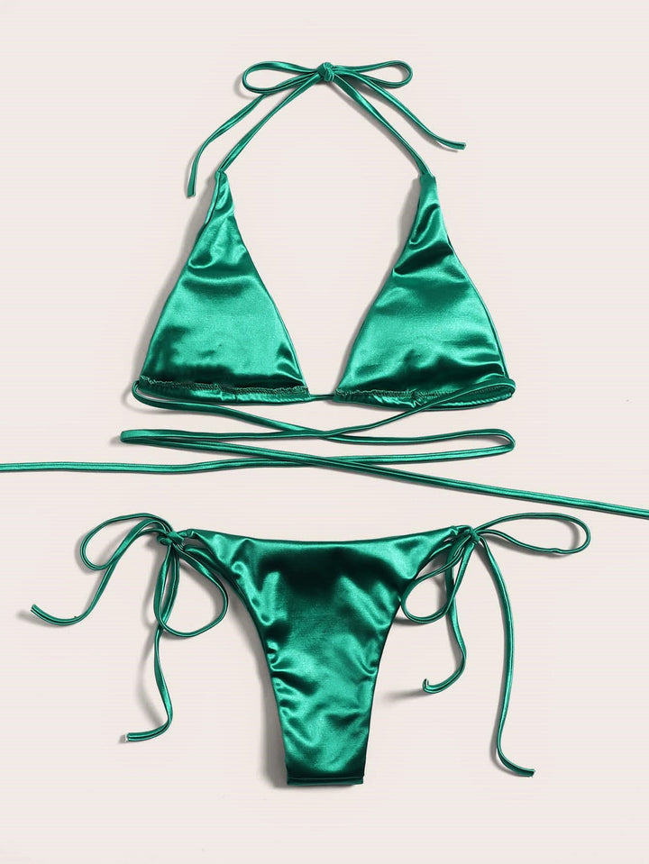 Bikini Double Bikini Sexy Swimsuit Sexy Swimsuit Women Tied Swimsuit Solid Color