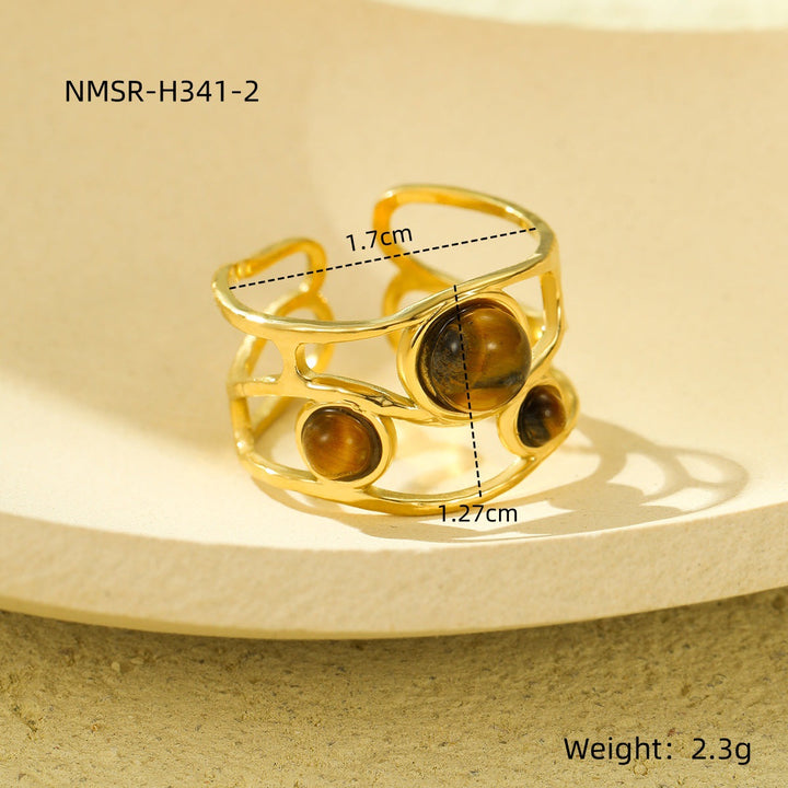Natural Stone Ring 18K Gold Plating Stainless Steel High Grade Open Ring No Fading Sold Jewelry