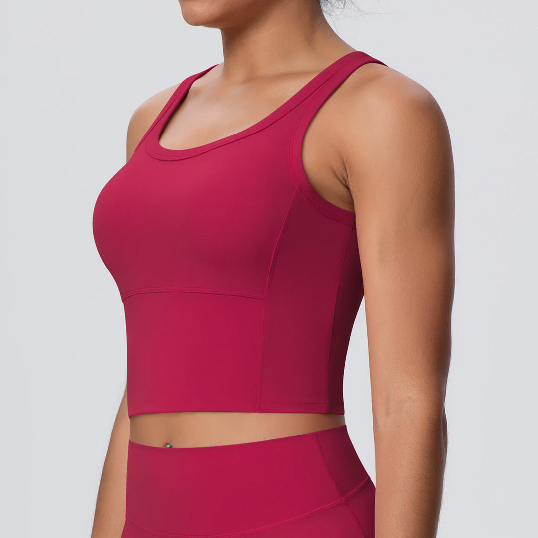 Solid Color Nude Feel Skin Friendly Yoga Jacket with Chest Pad Workout Bra Beauty Back Fitness Vest Sports Underwear for Women