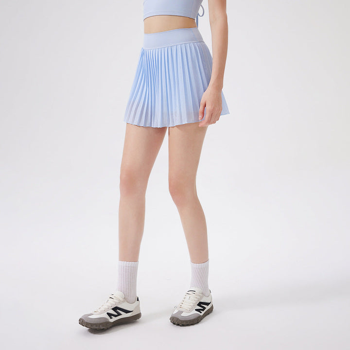 Summer Elastic High Waist Slimming Yoga Skirts Lined Light Belt Pocket Tennis Skirt Casual Outdoor Pleated Skirt