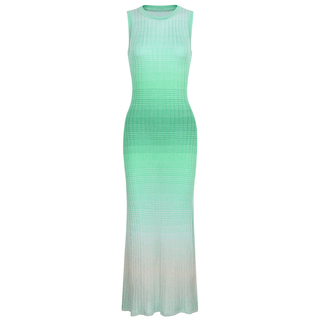 Spring Autumn Socialite Net Red Wind Knitted Women Sleeveless Maxi Dress