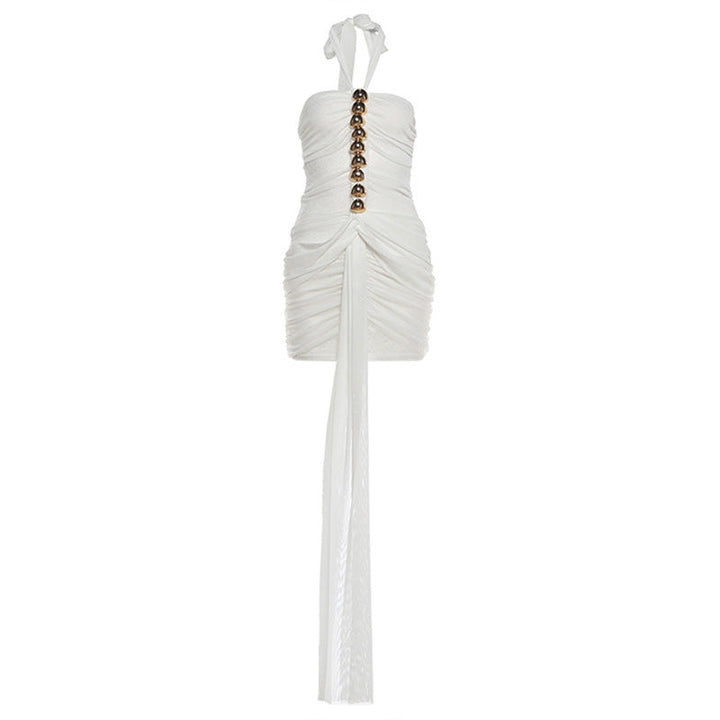 Summer Women Lace Sexy See through Ribbon Halter Dress