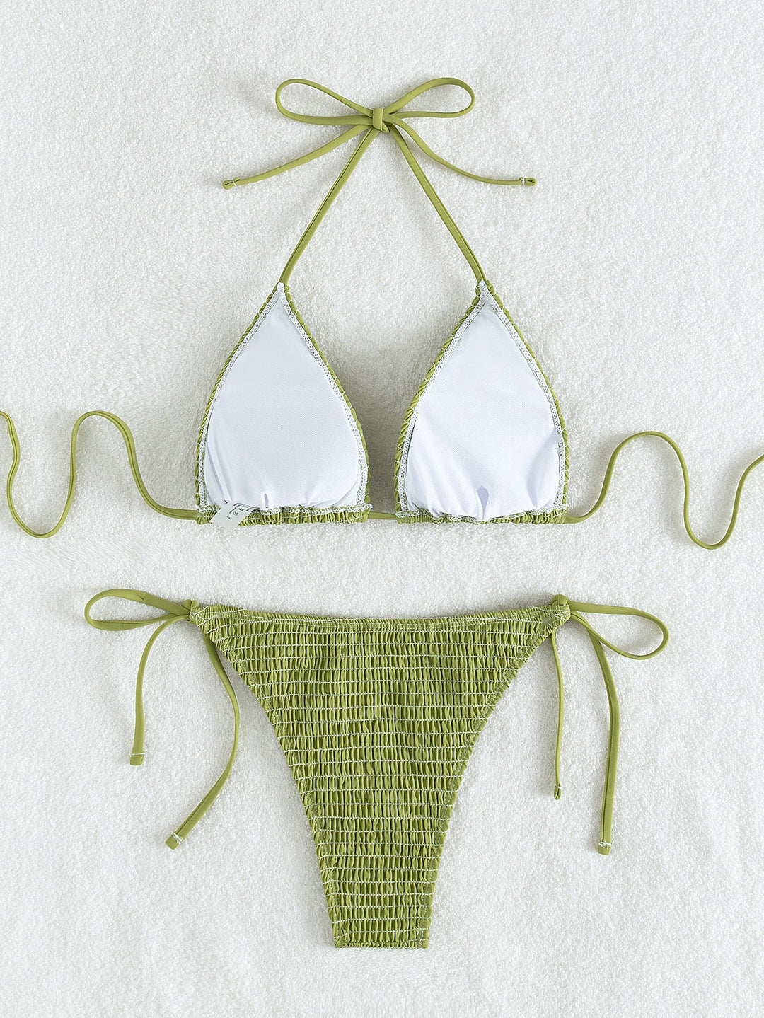 Printing Halter Spaghetti Straps Sexy Bikini Pleated Lace up Triangle Spring Split Swimsuit