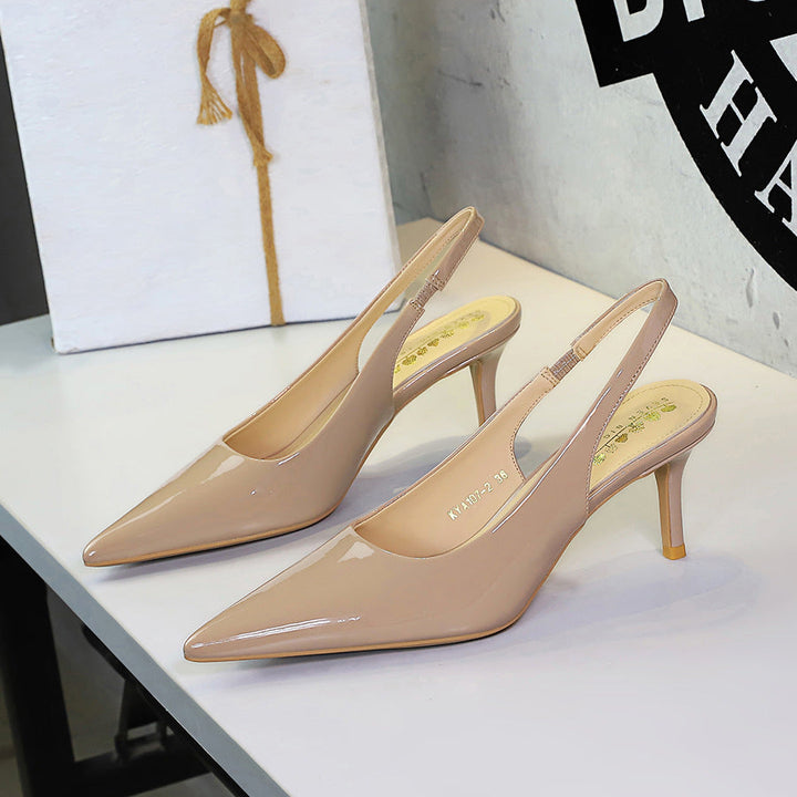 Pointed Toe Shallow Mouth Stiletto Heel Adult Lady like Woman Elegant Sexy Closed Toe High Heel Sandals Back Empty Back Strap