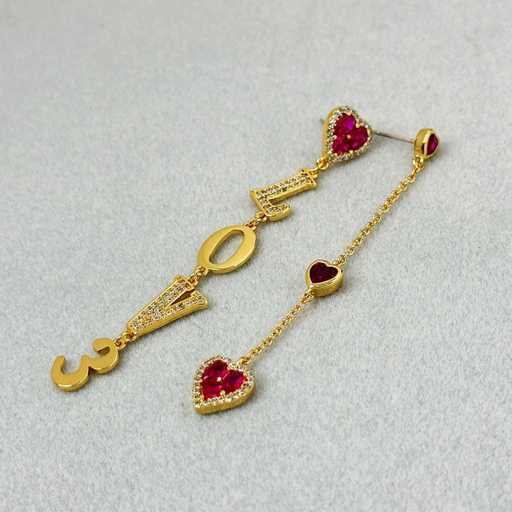 Special Interest Design Asymmetric Love Zircon Earrings Romantic Aura Sweet High Grade Earrings