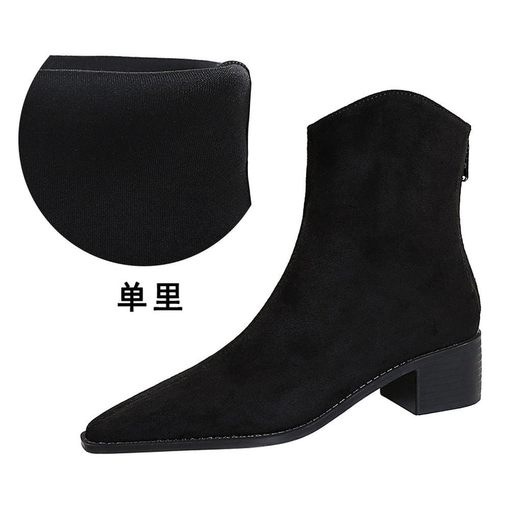 Fashionable Simple Winter All Matching Chunky Heel Mid Heel Pointed Toe Suede Short Boots Short Women Boots