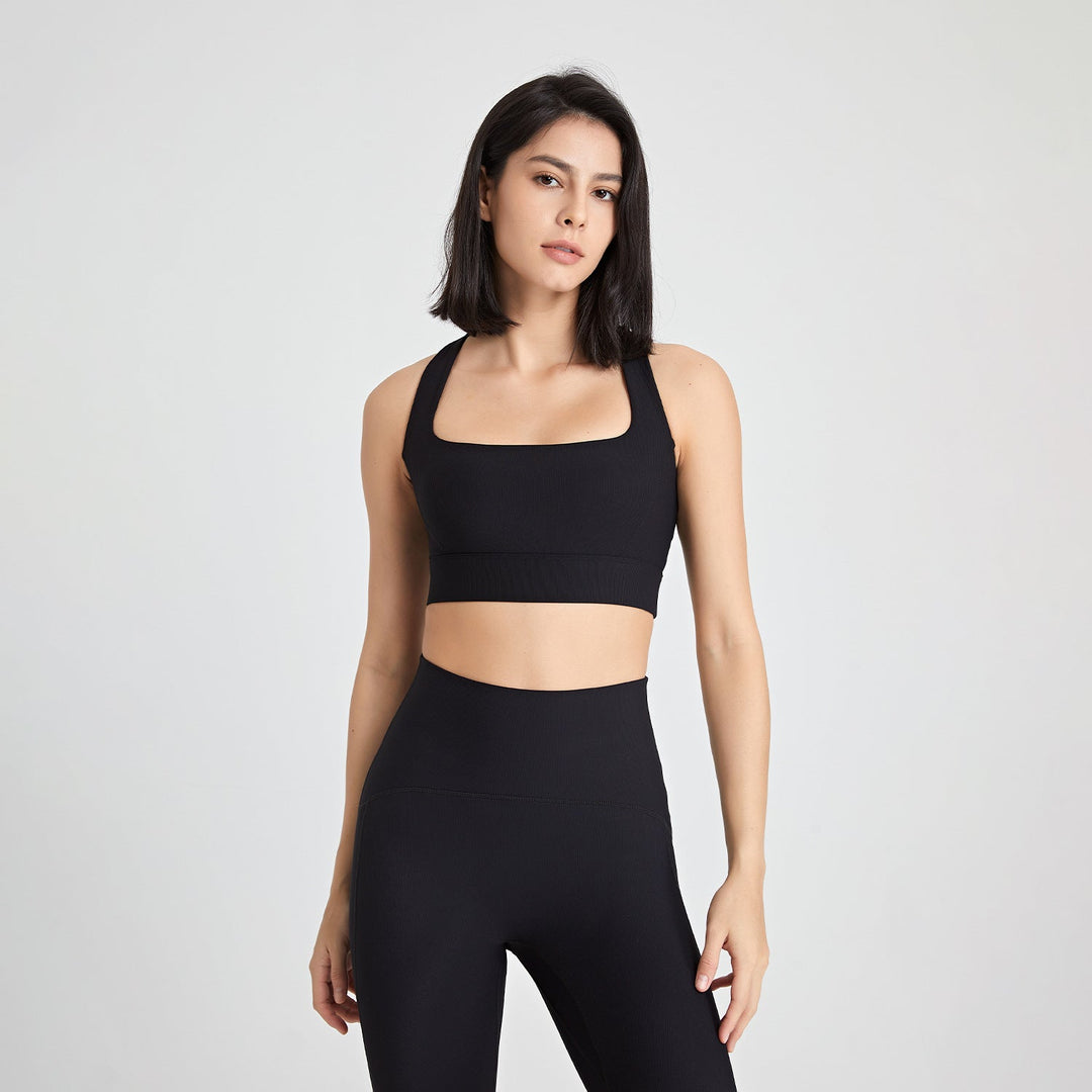 Cross Back U Neck Shockproof Sports Underwear Women Nude Feel Vest Push up Fitness Yoga Wear Bra