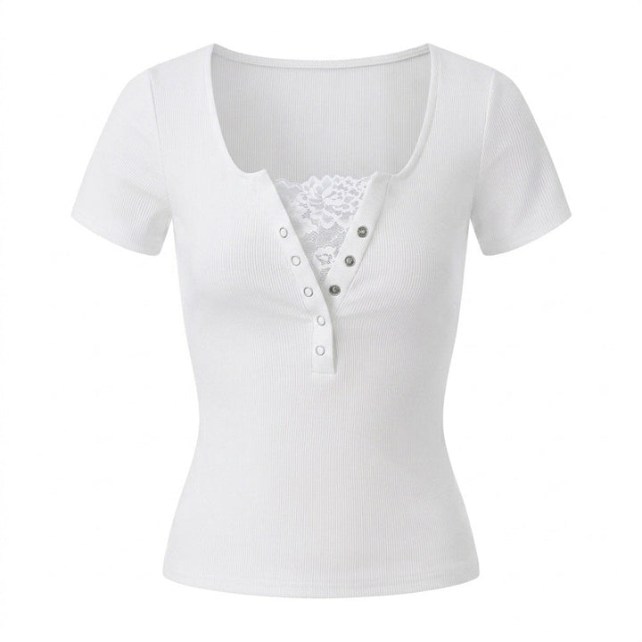 Summer Lace Stitching Sexy Solid Color Summer Short Sleeved T shirt Bottoming Shirt Women