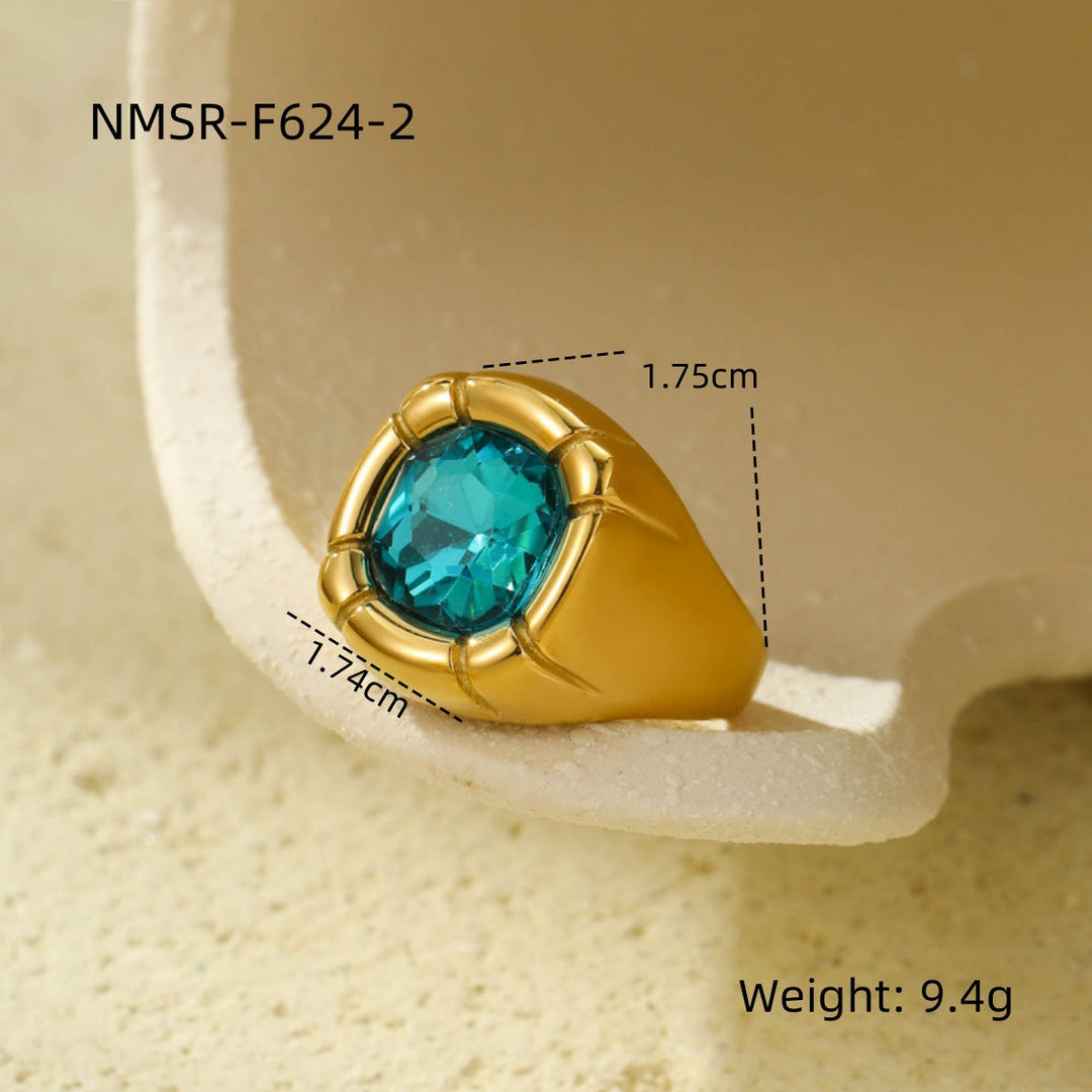 Retro Titanium Steel Ring Niche High Sense Square Zircon Stainless Steel Jewelry Women