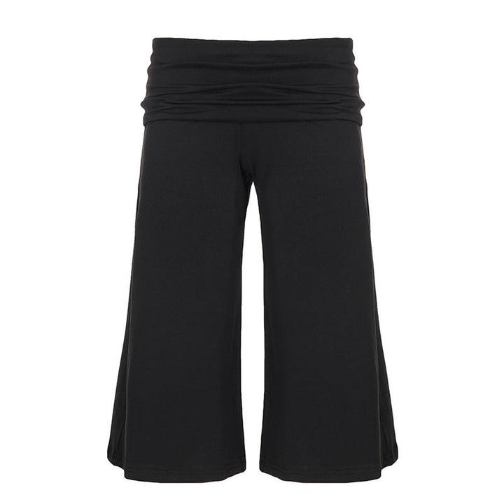Casual Sports Cropped Pants Retro Waist Solid Color Simple Straight-Leg Pants High Waist All Matching Wide Leg Pants