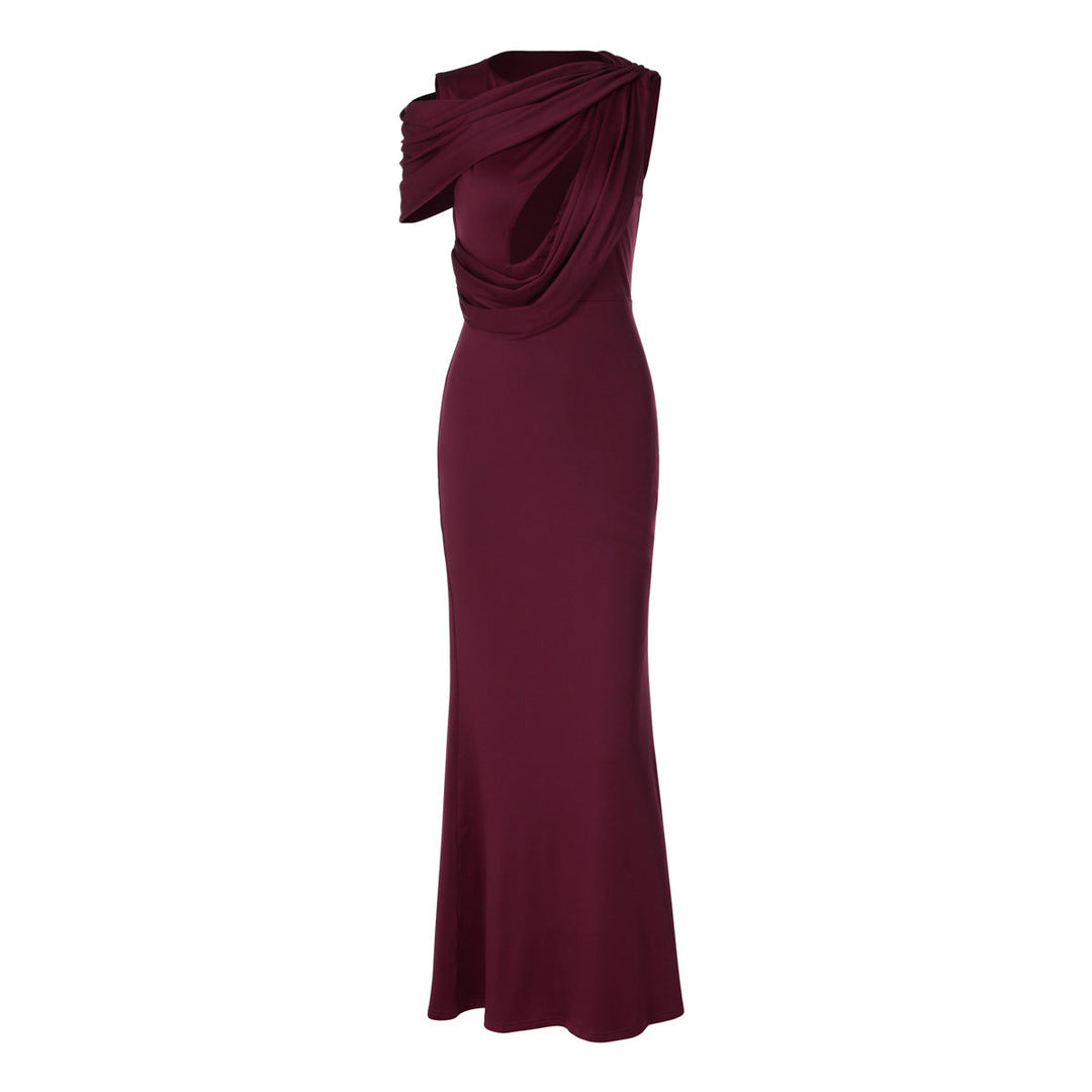French Hollow Out Cutout Sheath Sleeveless Elegant Sexy Dress Summer Slim Solid Color Maxi Dress