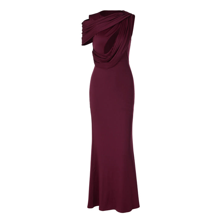French Hollow Out Cutout Sheath Sleeveless Elegant Sexy Dress Summer Slim Solid Color Maxi Dress