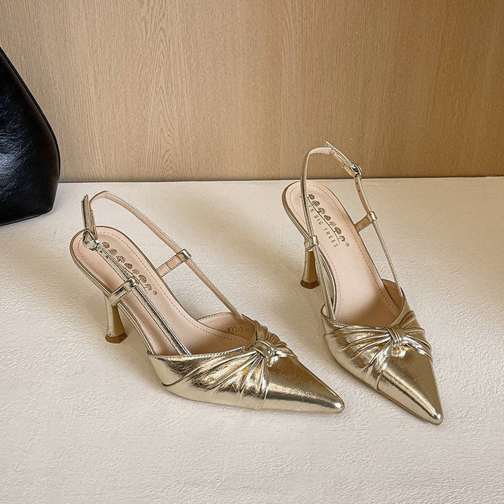 Nightclubs Goddess Stiletto Heels Bow Twisted Pana Pointed Toe Buckle Outdoor Sandals