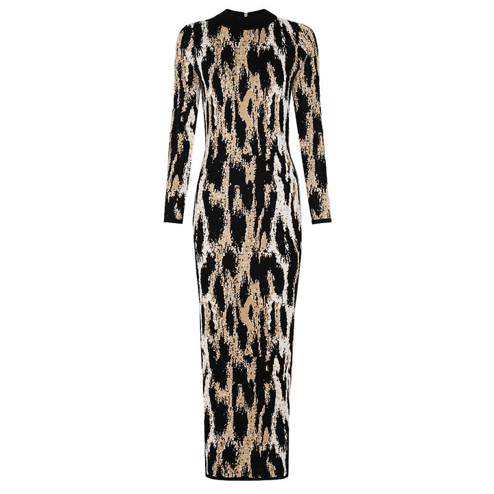 Spring Sexy Sexy Trendy Waist Slimming Leopard Print Turtleneck Sheath Dress Women