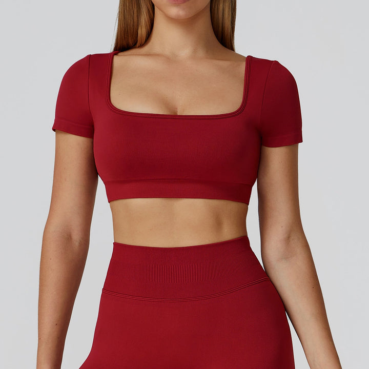 Autumn Winter Seamless Yoga Clothes for Women Hollow Out Cutout-out Beauty Back Slim Fit Yoga Short Sleeve Outdoor Running Top
