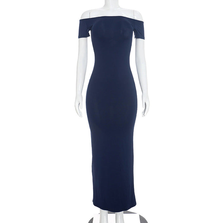Women Summer Solid Color off Shoulder Tube Top Backless Hip Wrapped Dress Women