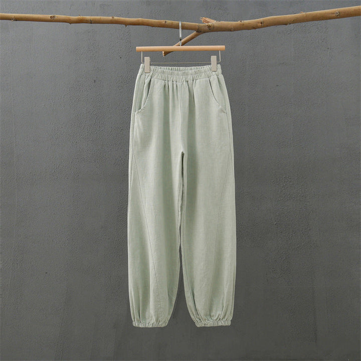 Spring Summer Cotton Linen Women Clothing Retro Stone Washed Ramie Bamboo Section Casual Trousers Women Cotton Linen Knickerbockers Yoga Pants