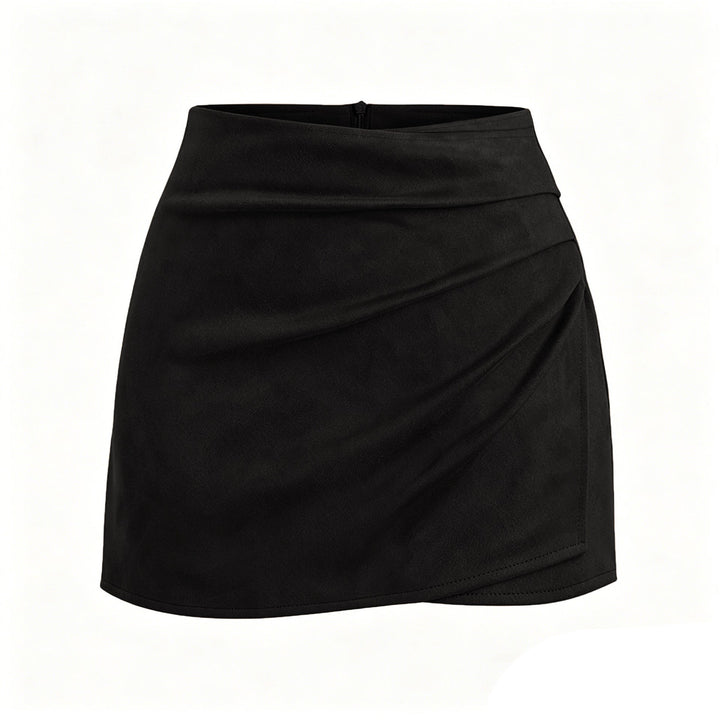 Autumn Winter Women Clothing Heap Pleated Suede Pantskirt High Waist Zipper Casual Short Pantskirt Women