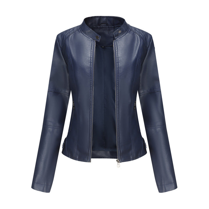 Women Jacket Women Slim Jacket Thin Spring Autumn Coat Women Motorcycle Clothing Stand Collar Faux Leather