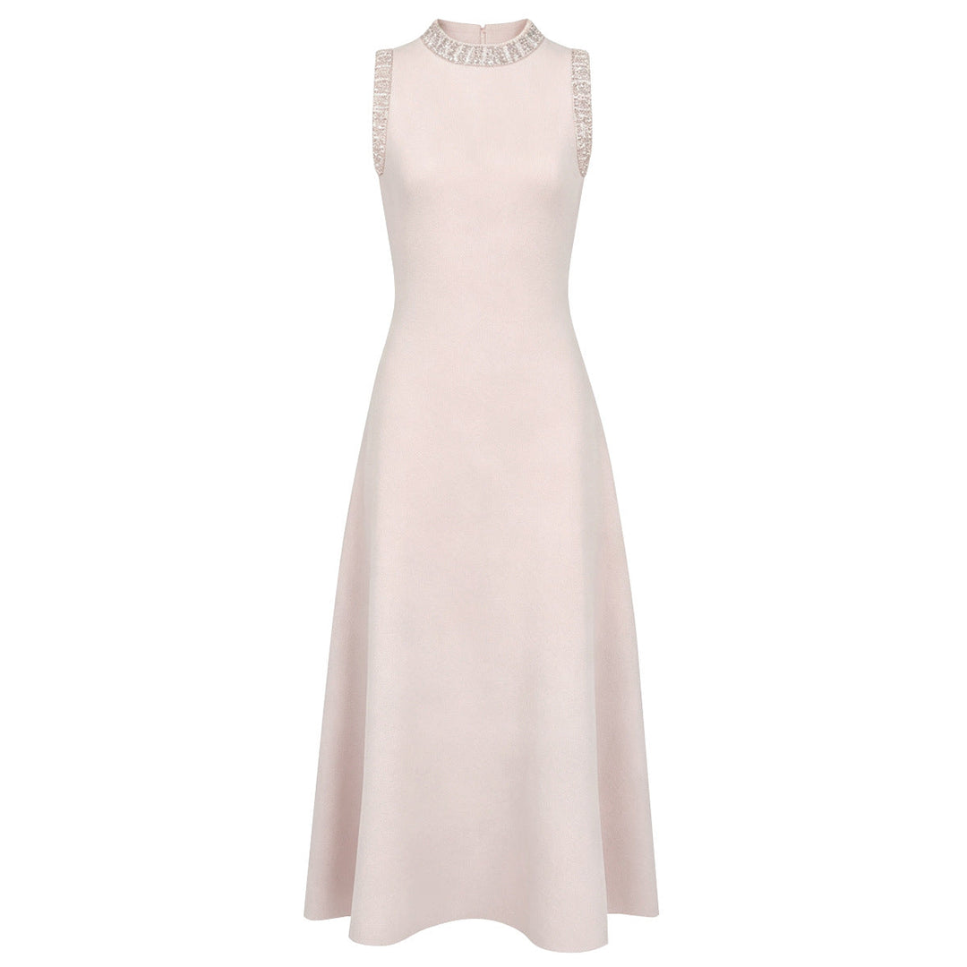 Summer Ladies Internet Celebrity Fashionable Knitted Sleeveless Heavy Industry Beads Dress Women