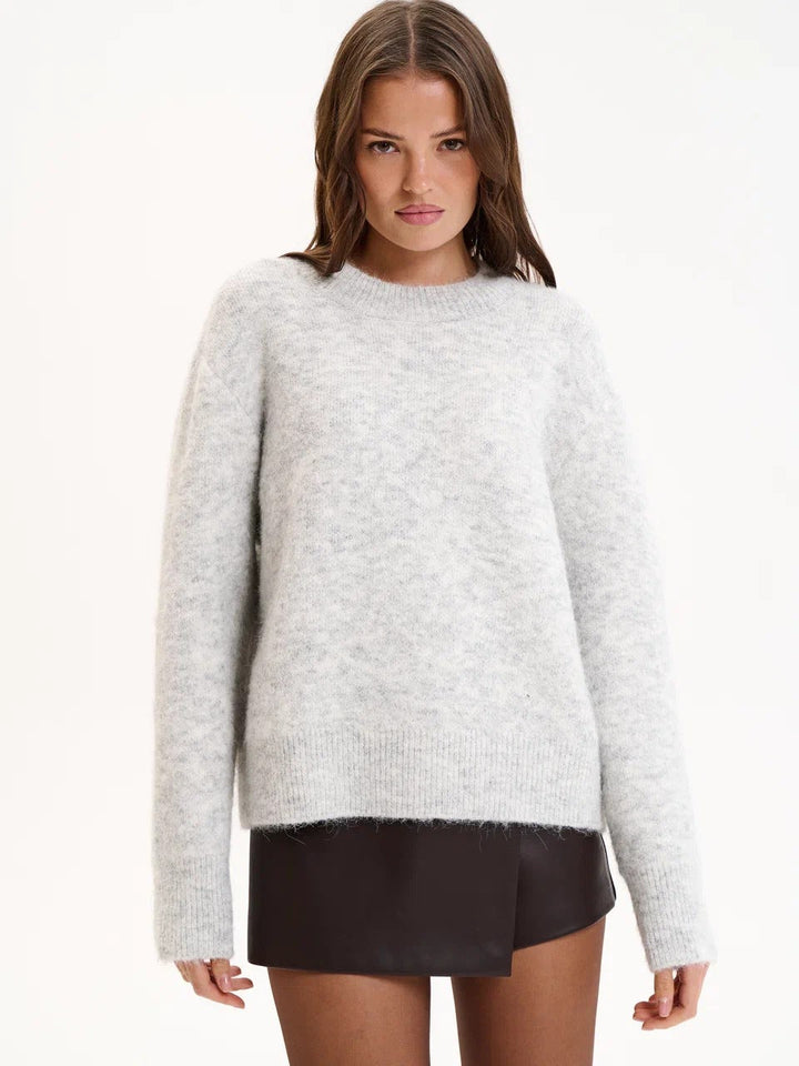 Women Autumn Winter Loose Long Wool Alpaca round Neck Sweater