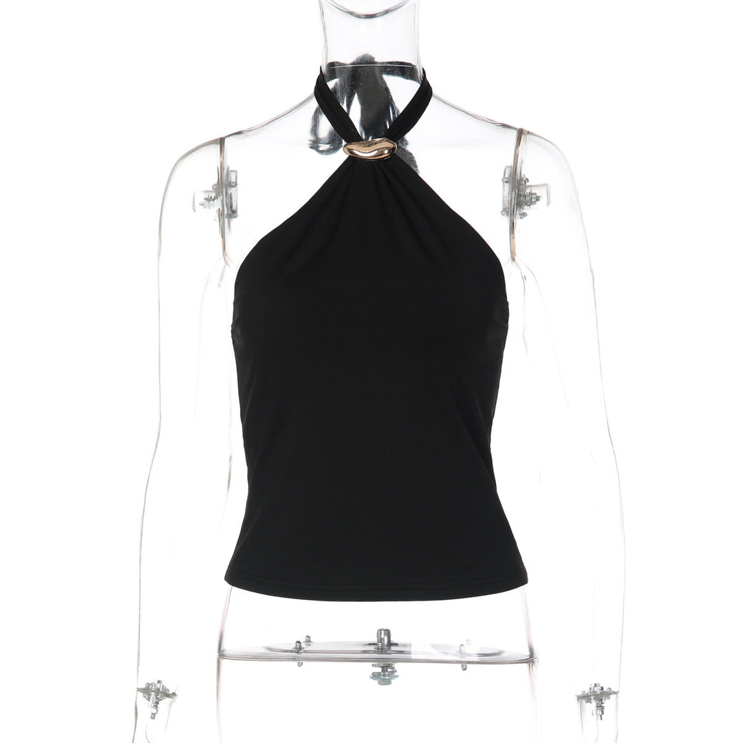 French Adjustable Buckle Lace up Top for Women Spring Sexy Backless Solid Color Tube Top Vest