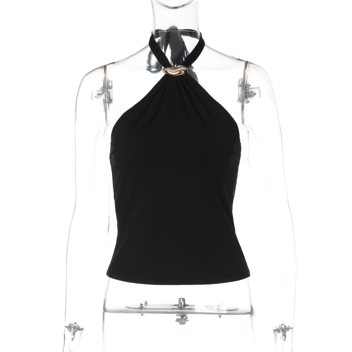 French Adjustable Buckle Lace up Top for Women Spring Sexy Backless Solid Color Tube Top Vest