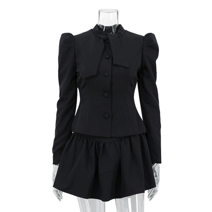 Niche Design Bow Tie Long Sleeve Top Skirt High Sense Two Piece Sets Elegant Outfit Women