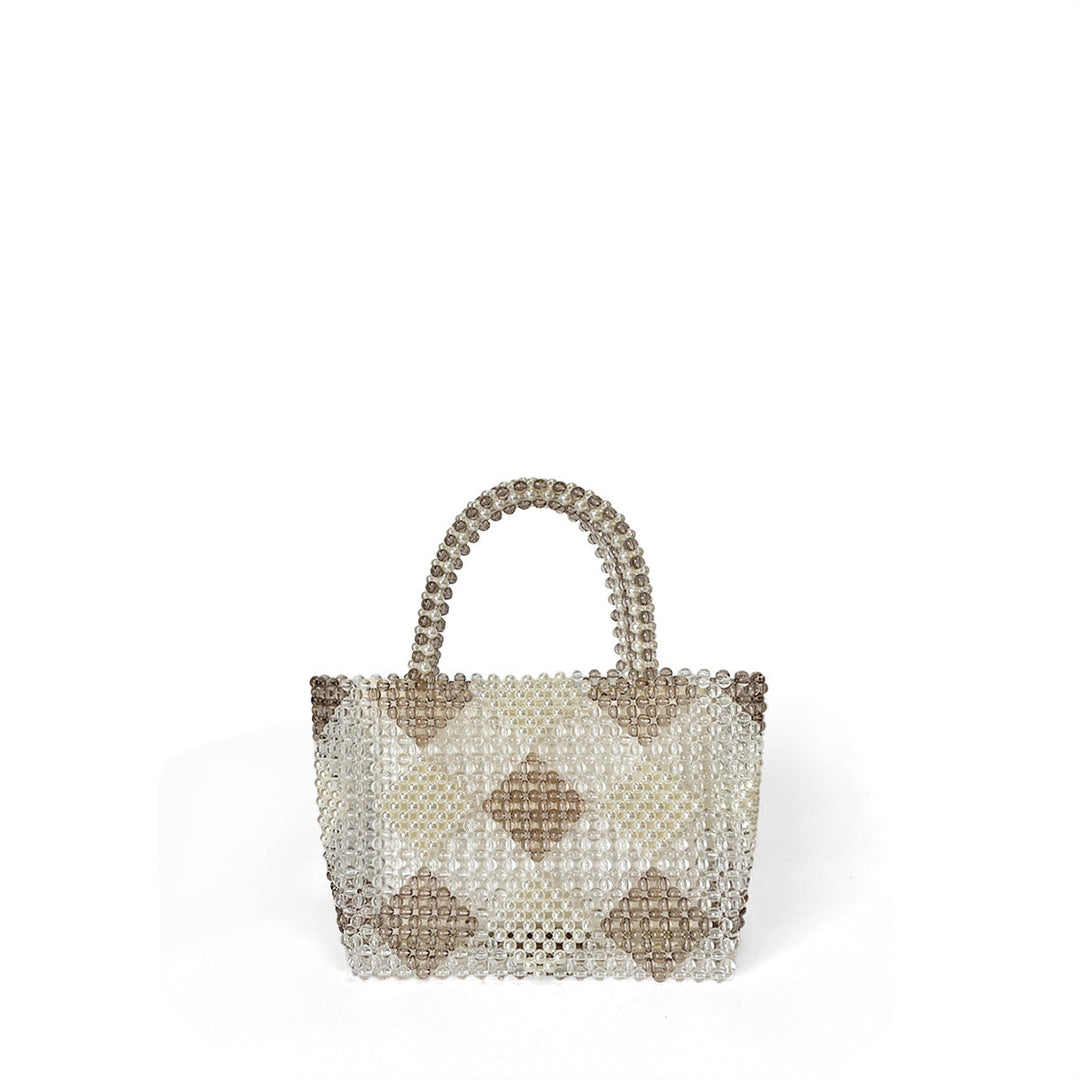 Diamond Patterns Handmade Women Woven Bag Hand Carrying Vegetable Basket Bag Large Capacity Beaded Bag