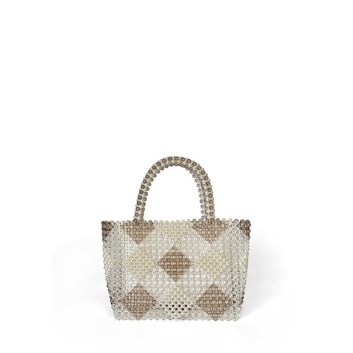 Diamond Patterns Handmade Women Woven Bag Hand Carrying Vegetable Basket Bag Large Capacity Beaded Bag