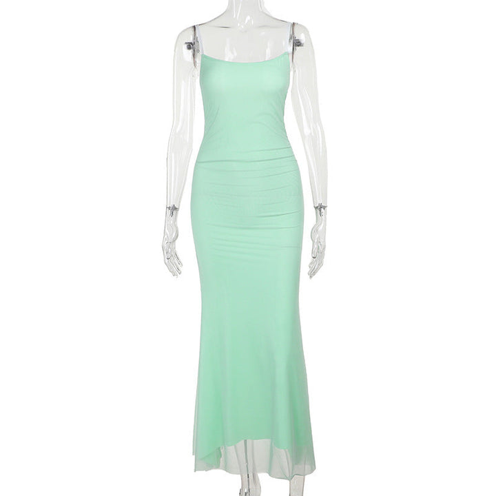 Women Contrast Color Suspenders Dress Summer Sexy Slim Fit Pure Dress for Women