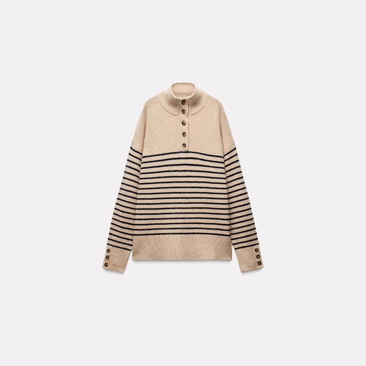 Knitted Autumn Winter Women Clothing Russian Clothes Autumn Winter Half High Collar Striped Sweater Knitwear Women