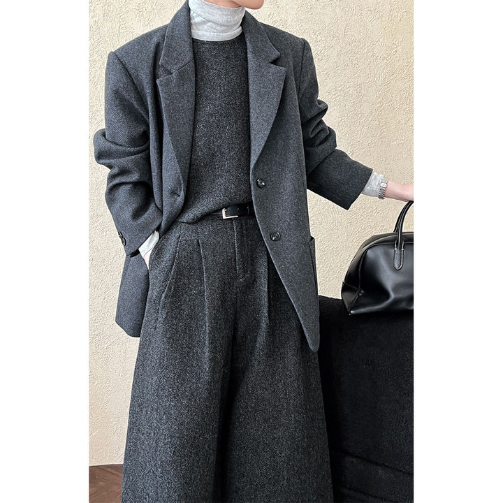Two Way Vest Wide Leg Pants Women Autumn Winter Woolen Two Piece Sets