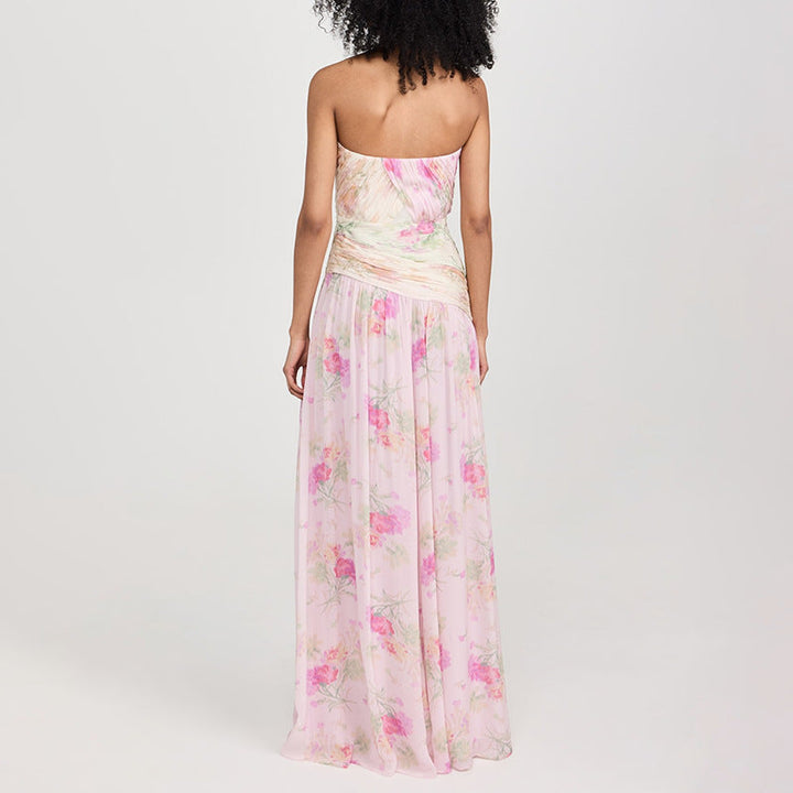 Vacation Sexy Fairy Wrapped Chest Silk Elegant Floral Maxi Dress Summer Beach Dress